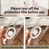 Hands are tearing off the protective film from a magnetic transparent phone case before use.