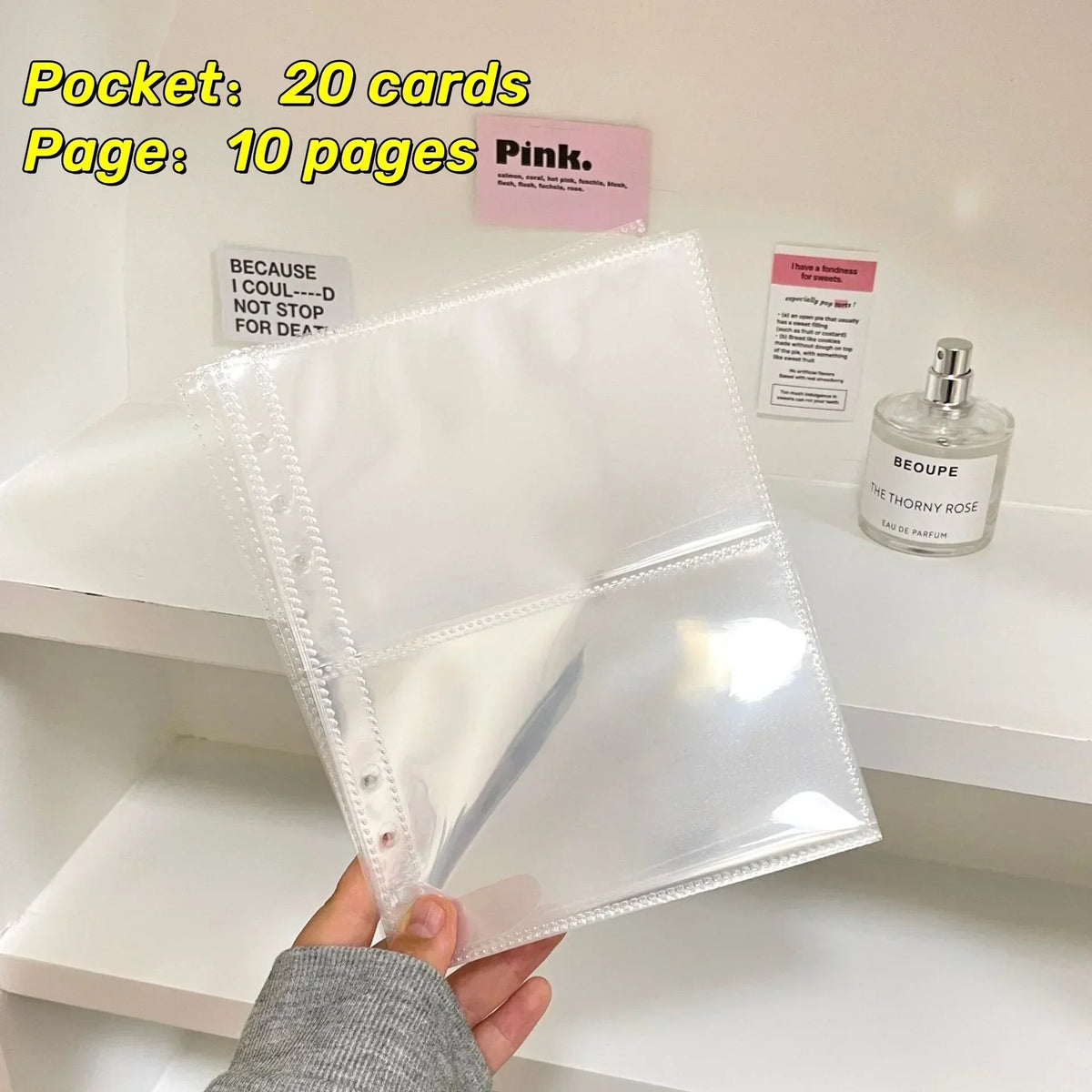 A clear plastic sleeve containing 20 cards and 10 pages for a photo album or binder collection