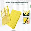 A yellow flexible TPU frame bumper for an iPad, showing its protective features and fit.