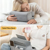A person is using a multi-angle tablet and phone stand for comfortable viewing while relaxing.
