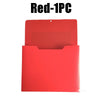 Red magnetic document file holder with a lid shown against a white background.