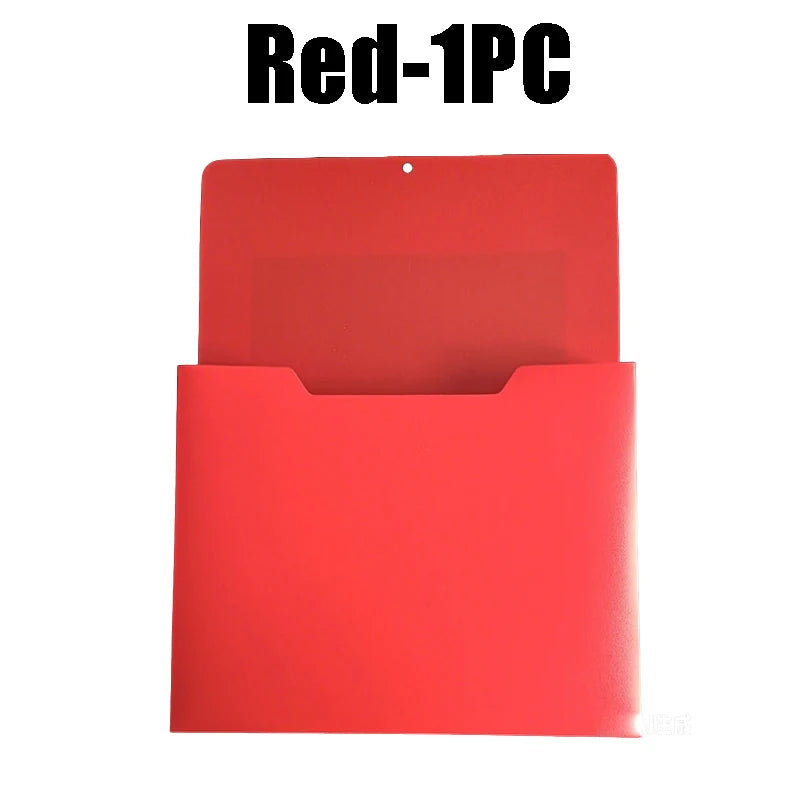 Red magnetic document file holder with a lid shown against a white background.