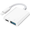 A white universal adapter with a cable, designed for lightning to micro USB data transfer.