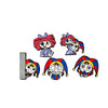 A set of five cartoon anime character metal pins featuring various stylized characters and designs.