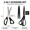 A set of two 2-in-1 pincing shears and tailor scissors with non-slip handles and protective blade covers.