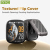 A black smart touch screen case for AI-powered translator earbuds, showing a textured flip cover.