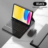 Black iPad 10th Gen keyboard case with detachable Bluetooth keyboard and mouse on a white surface