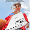 A person holds a clear shockproof phone case for an iPhone against a blue sky background.