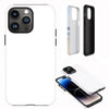 Funda doble de lujo blanca para móvil, mostrada con varios modelos de iPhone y una cubierta protectora negra.