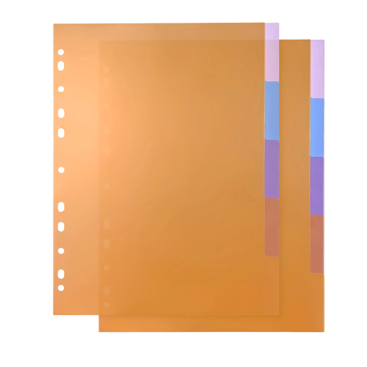 A set of A4 index dividers with colored tabs for organizing binders and notebooks.