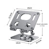 Silberner, verstellbarer Tablet-Ständer mit rotierender Mechanik und flacher Basis