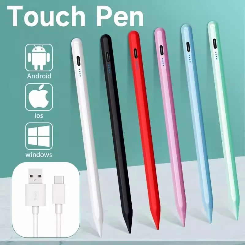 A collection of various colored touch pens and styluses shown next to a USB connector.