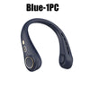 Blue 1PC hands-free neck fan with LED display shown from the side.