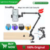 Magischer Arm mit Krabbe-Klemme-Kit für Licht-Strum-Fotografie, zeigt verschiedene Montageoptionen und den kompletten Arm.