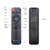 A black wireless gyro air mouse remote with indicators and controls shown next to the main device.
