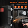 A close-up of a solid steel construction safe showing anti-drilling, anti-pryng, anti-impact, and anti-falling features.