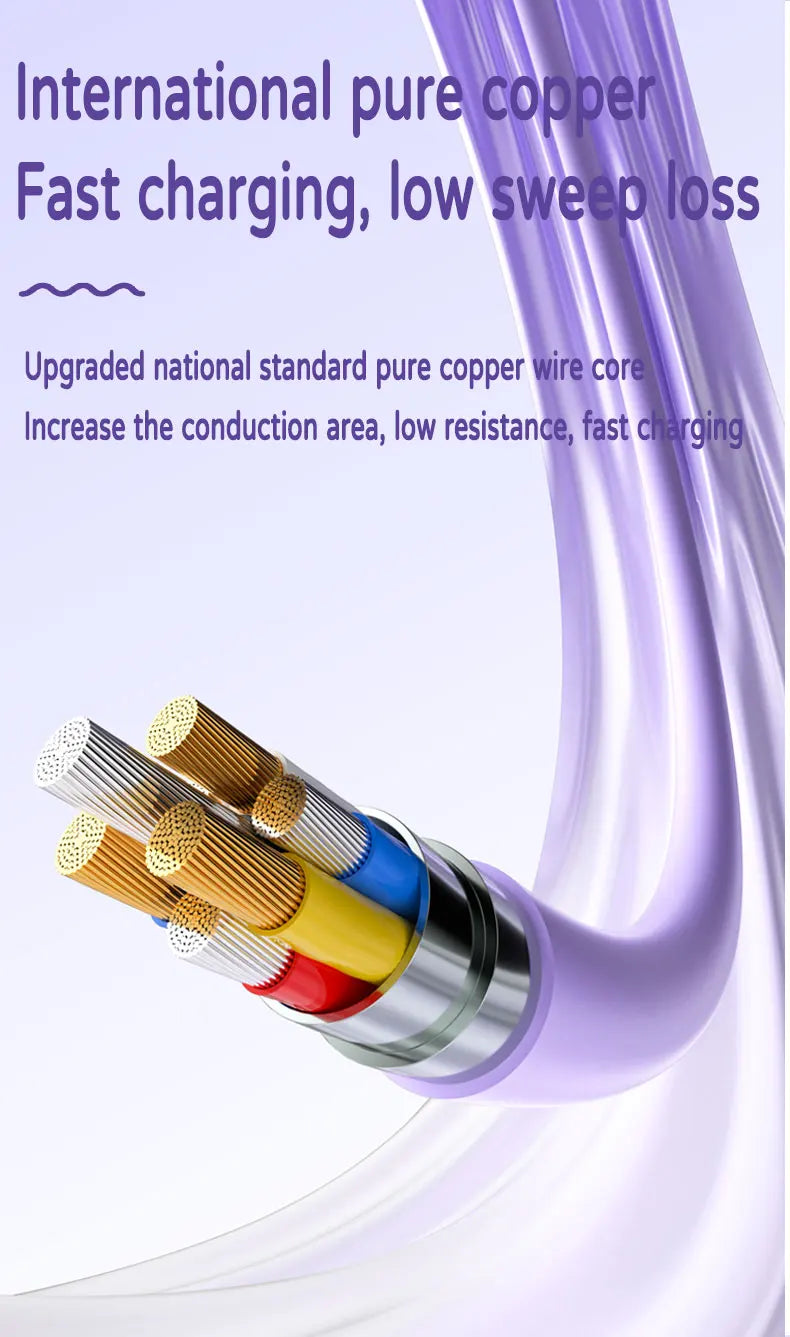A close-up view of a multi-core copper wire connector assembly for fast charging cables.