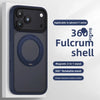 A dark blue phone case for the iPhone 17 series featuring a Fulcrum shell design and a magnetic 2-in-1 rotating stand.