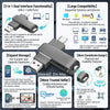 A silver USB 2.0 Type-C OTG flash drive with various ports and features shown.