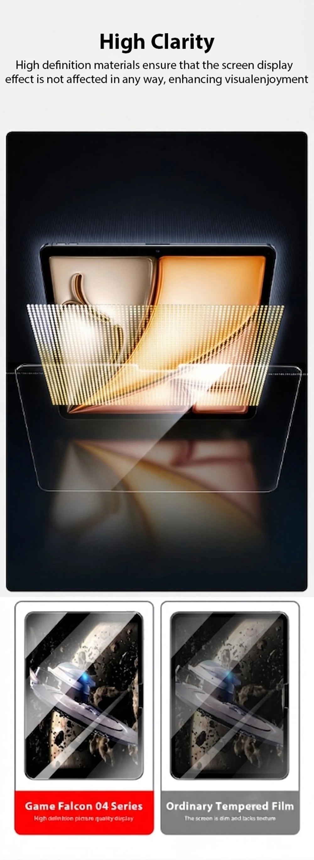 A close-up view of a clear tempered glass screen protector being applied to an iPad screen.