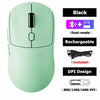 Souris sans fil rechargeable noire dual-mode avec coque vert clair et réglages DPI