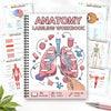 Anatomy labeling workbook with illustrations of the human respiratory and skeletal systems.