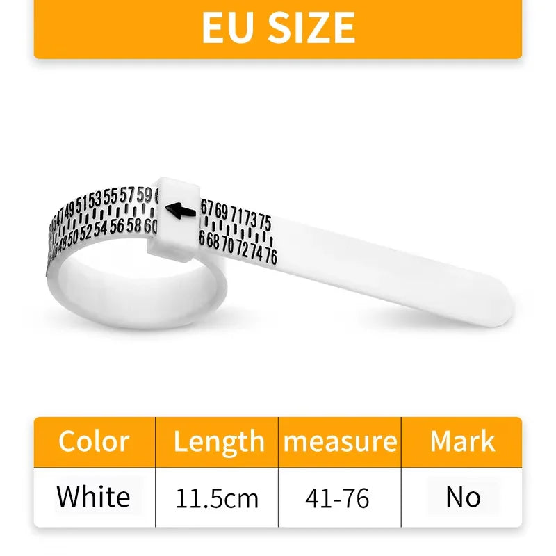 White reusable ring sizer measuring tool with a white band and a white marker for accurate finger sizing