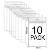 A stack of ten clear plastic ID card holder sleeves for protection and storage.
