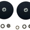 Two black magnetic base mount brackets with silver mounting posts and various small metal rings and brackets.