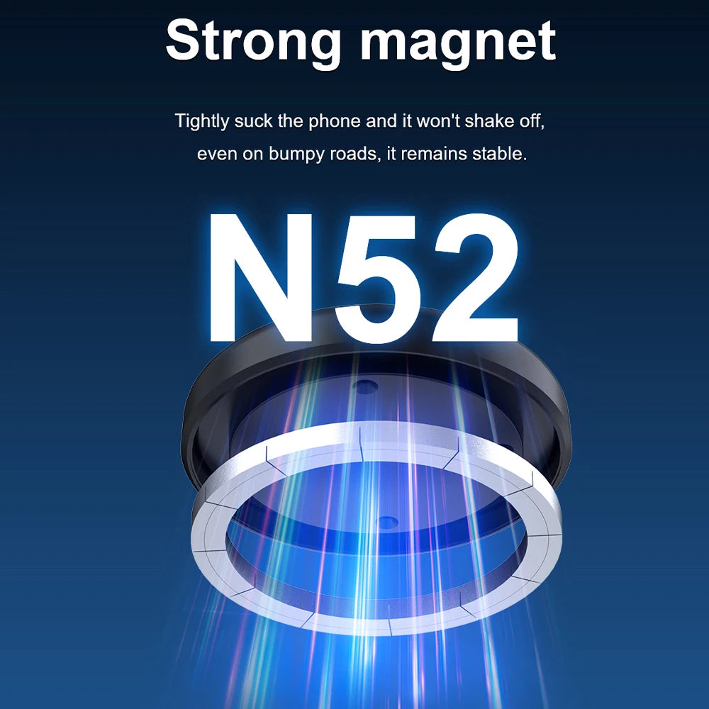 A close-up view of a strong magnet product labeled N52 with blue light effects.
