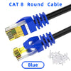 Blauer CAT 8 runder Ethernet-Stecker und Stecker mit silberner Hülle