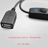 كابل تمديد USB أسود للشحن ونقل البيانات مع مفتاح، بحد أقصى 5 فولت 3 أمبير.
