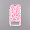 A pink heart-shaped lanyard with a leopard print pattern for badges and keys.