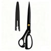 A pair of black professional tailor scissors with gold accents.