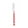 A white permanent paint marker pen with a clear tip and red body is shown vertically.
