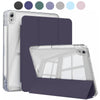 A clear protective case and matching purple folio cover for an Apple iPad, shown with various color options.