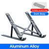 Portable dark gray aluminum alloy adjustable laptop receiver bag stand.