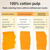Comparison chart showing 100% cotton pulp paper versus semi-cotton drawing paper for uniform coloring.