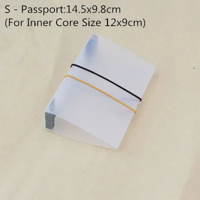 A white notebook shell with a black and yellow band, showing the dimensions for an inner core size of 12x9 cm.