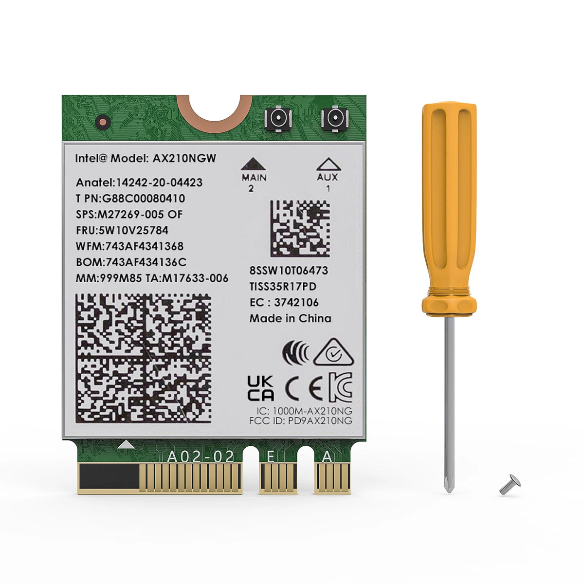 Gradeschaltplatine für Intel AX210NG WLAN-Adapter mit gelbem Stecker und Metallstift