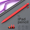 A red precision stylus pen is shown next to an iPad, with icons indicating tilt control, anti-mistouch, and magnetic features