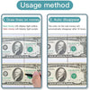 Instructions showing how to draw lines on money and how fake money will automatically disappear after 12 hours