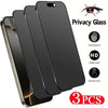 Three black privacy glass screen protectors for iPhone models