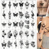 Una cuadrícula de intrincados diseños de mariposas en blanco y negro para tatuajes temporales.