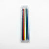 A set of refillable woodworking marker pencils in various colors, including red, orange, yellow, green, and blue, stored in a