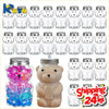 A collection of bear-shaped reusable water bottles in various clear and colored glass designs.