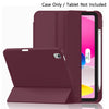 A maroon protective case for an iPad, shown with the tablet inside and the case open.