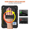 Hand strap and stylus holder for an iPad case showing a hand gripping the strap.