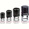A set of custom self-inking stamps in black with various diameters ranging from 25mm to 50mm.