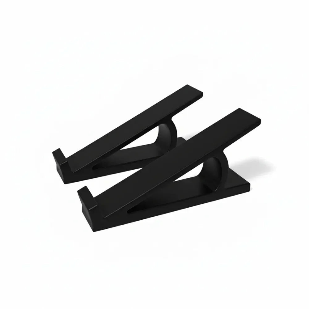 Black ergonomic keyboard height adjuster stand with two adjustable arms.